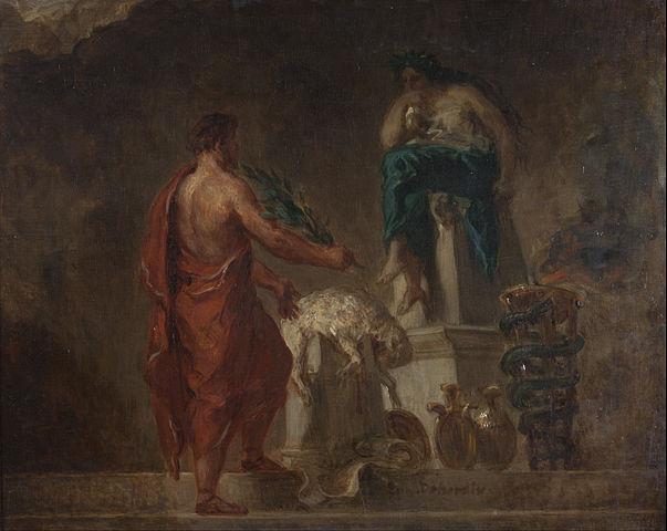 Spartan lawgiver Lycurgus consulting the Oracle of Delphi on how to govern the Spartans