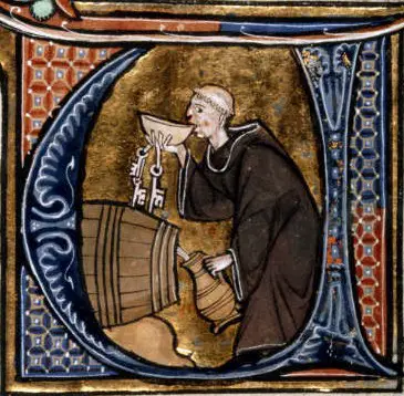 Medieval monk drinking wine
